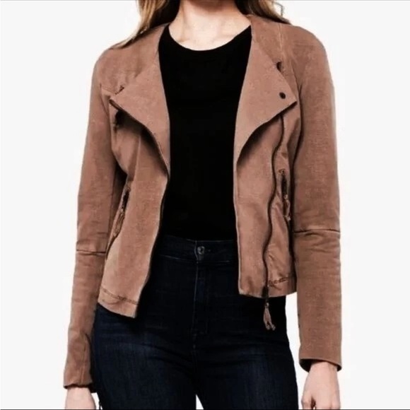Stylish Women's Brown moto Jacket bodycon boho medium neutral pockets western - Picture 1 of 16